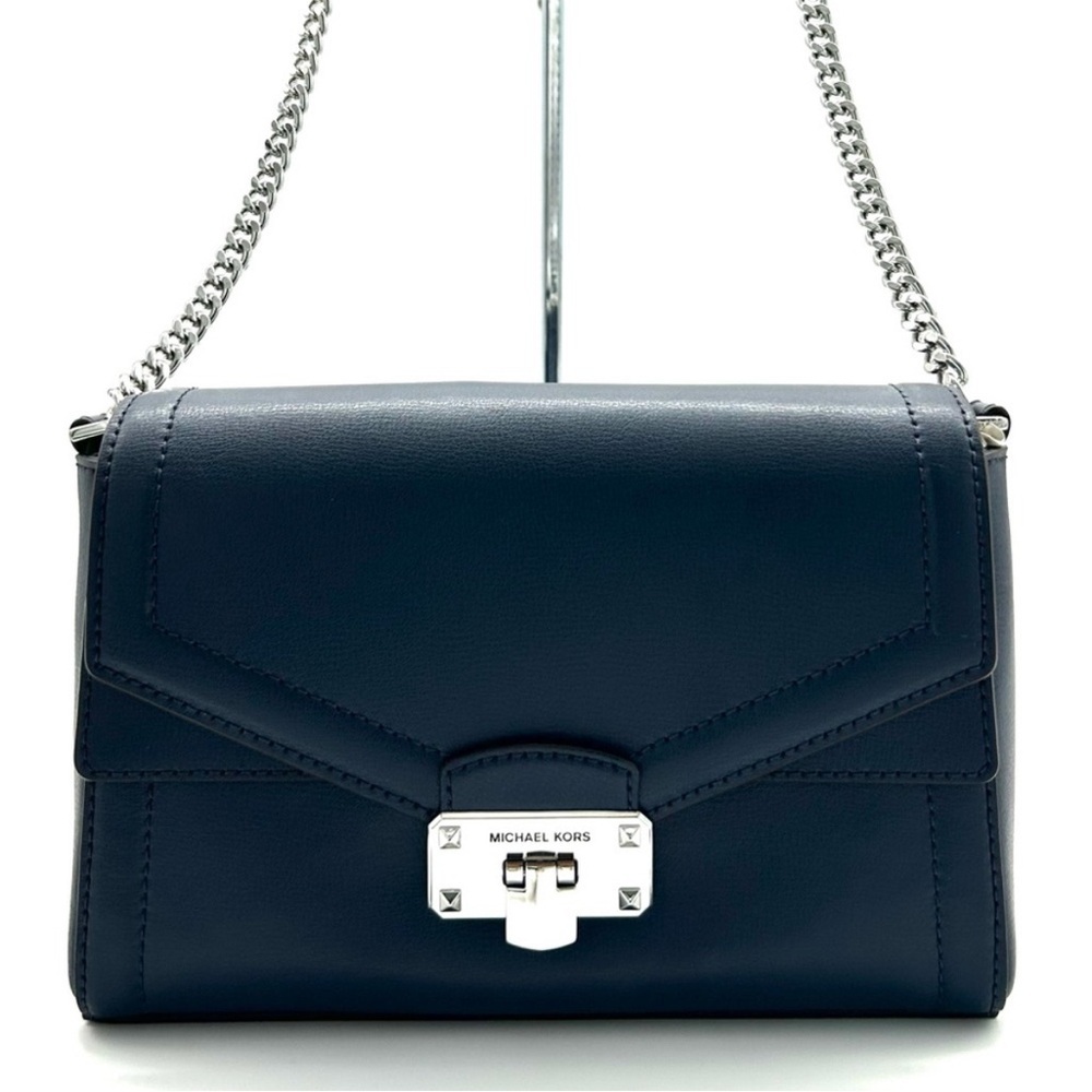 Michael Kors Kinsley leather Medium shoulder Flap Crossbody Bag Navy Blue - Picture 2 of 10
